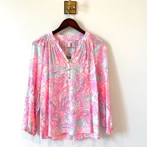New NWT Lilly Pulitzer Elsa Top in pink pout, too much bubbly, XS, silk